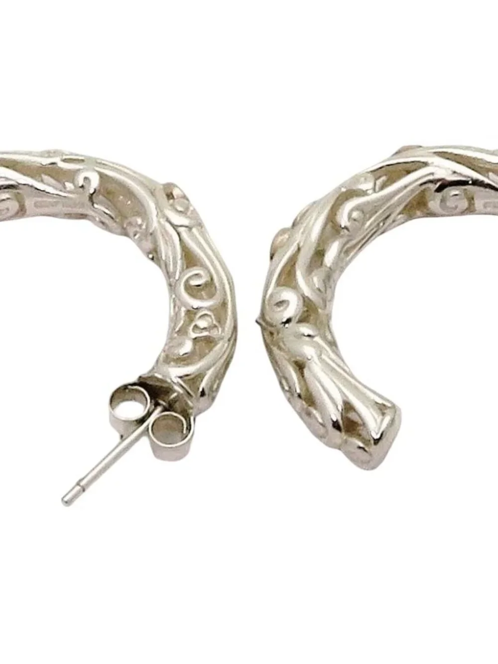 Vintage ATR 925 Sterling Silver & 14K Gold Diamond Filigree Hoop Earrings 10.3g